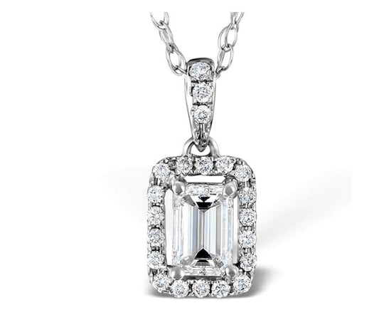 1 CT Emerald Cut Diamond Charm Pendant For Women, Halo Pendant, Wedding Pendant, Engagement Pendant, Christmas Gifts