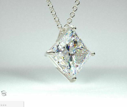 3 Carat Princess Cut Diamond Charm Pendant For Women, Wedding Pendant, Christmas Gifts, Anniversary Gifts