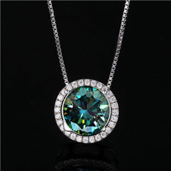 2 CT Green Round Cut Diamond Halo Pendant For Women, Charm Pendant, Christmas Gifts, Anniversary Gifts