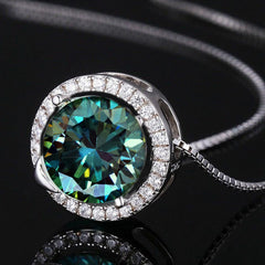 2 CT Green Round Cut Diamond Halo Pendant For Women, Charm Pendant, Christmas Gifts, Anniversary Gifts