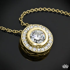 1 CT Round Cut Diamond Charm Pendant For Women, Wedding Pendant, Yellow Gold Pendant Engagement Pendant, Christmas Gift, Halo Pendant