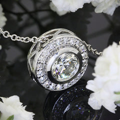 1 CT Round Cut Diamond Charm Pendant For Women, White Gold Pendant, Wedding Pendant, Engagement Pendant, Christmas Gift, Halo Pendant