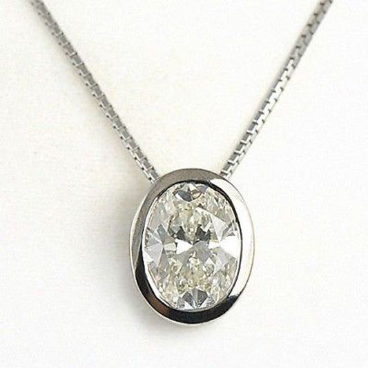 2 CT Oval Cut Diamond Charm Pendant For Women, Wedding Pendant, Christmas Gifts, Anniversary Gifts, Bezel Pendant