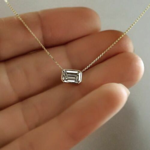 2.5 CT Emerald Cut Diamond Charm Pendant For Women, Christmas Gifts, Anniversary Gifts, Wedding Pendant, Bezel Set Pendant