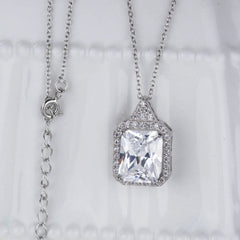 2 CT Radiant Cut Diamond Charm Pendant For Women, Halo Pendant, Anniversary Gifts, Christmas Gifts