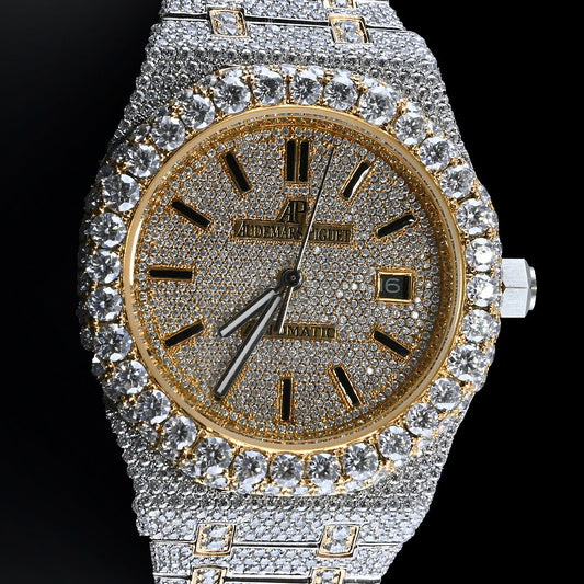 Alposh Audemars Piguet Swiss Eta Movement Yellow Gold Full Iced Out Moissanite Diamond Watch
