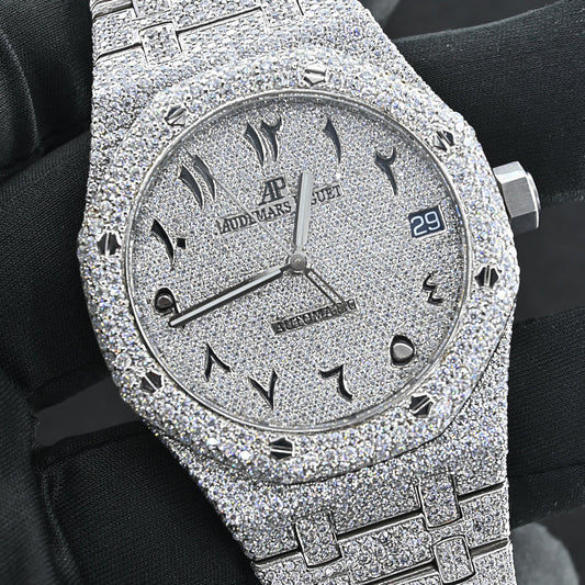 Alposh Audemars Piguet Swiss Eta Movement Full White Ice Out Moissanite Diamond Make Dial Plate In Arbic