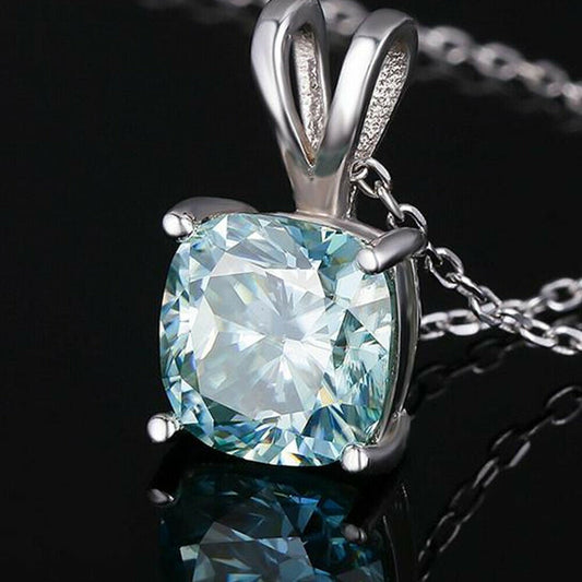 3 CT Blue Cushion Cut Diamond Charm Pendant For Women, Wedding Pendant, Christmas Gifts