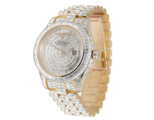 Rolex Watch baguette moissanite diamond watch day date quartz watch iced out bling watch for men