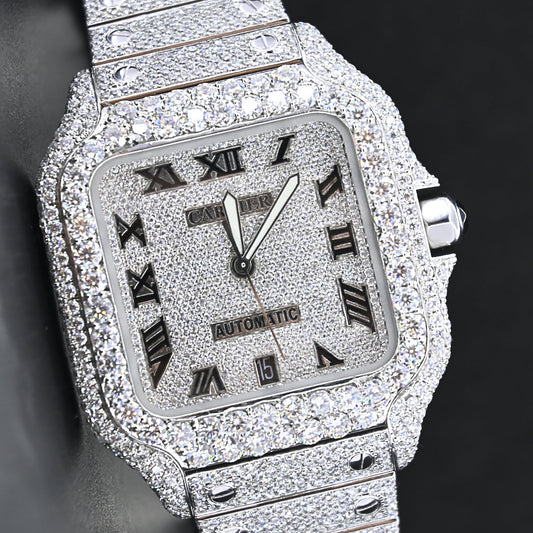 Alposh Cartier Swiss Eta Automatic Movement Full White Ice Out Moissanite Diamond Watch