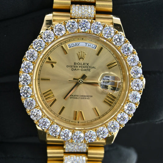 Alposh Rolex Oyster Perpetual Swiss Eta Automatic Movement Full Yellow Gold Real VVS Moissanite Diamond Luxurious Watch
