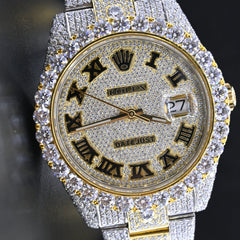 Alposh Rolex Date Just Swiss Eta Automatic Movement Yellow Gold Two Tone Full Ice Out Real VVS Moissanite Diamond Watch Make Heighted Bezel